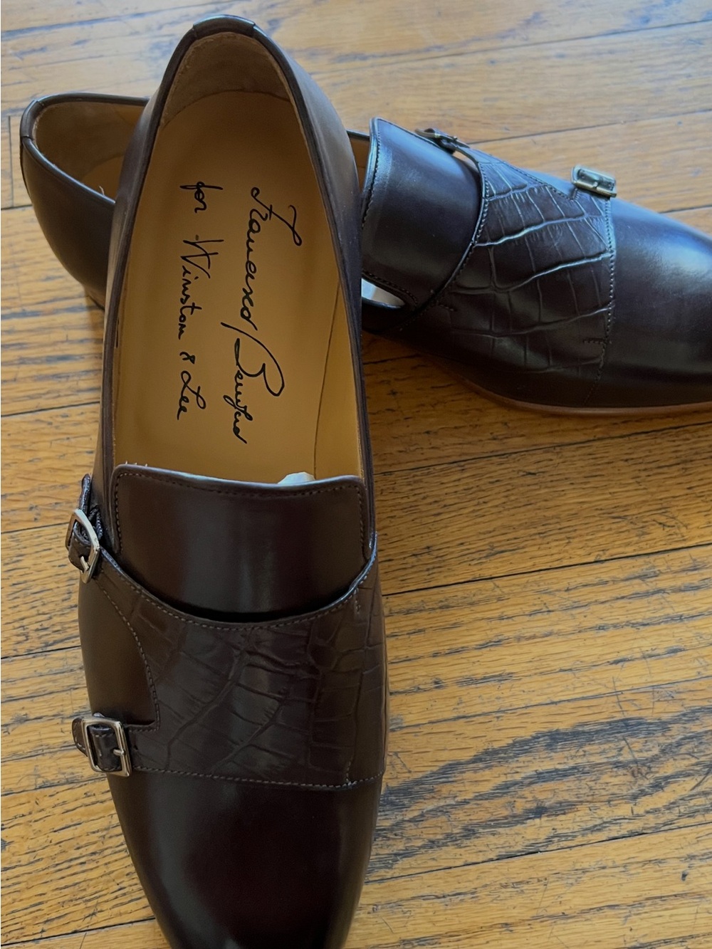 Double Monk Strap Leather Shoes - Dark Brown